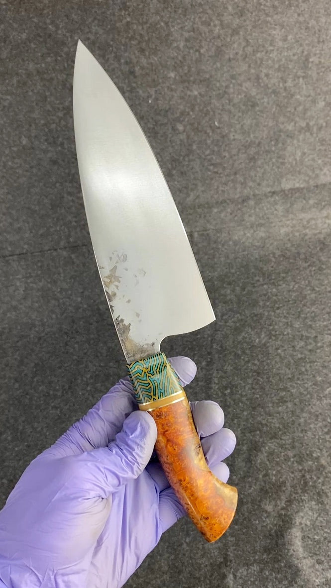 High carbon traditional chefs with amboyna burl