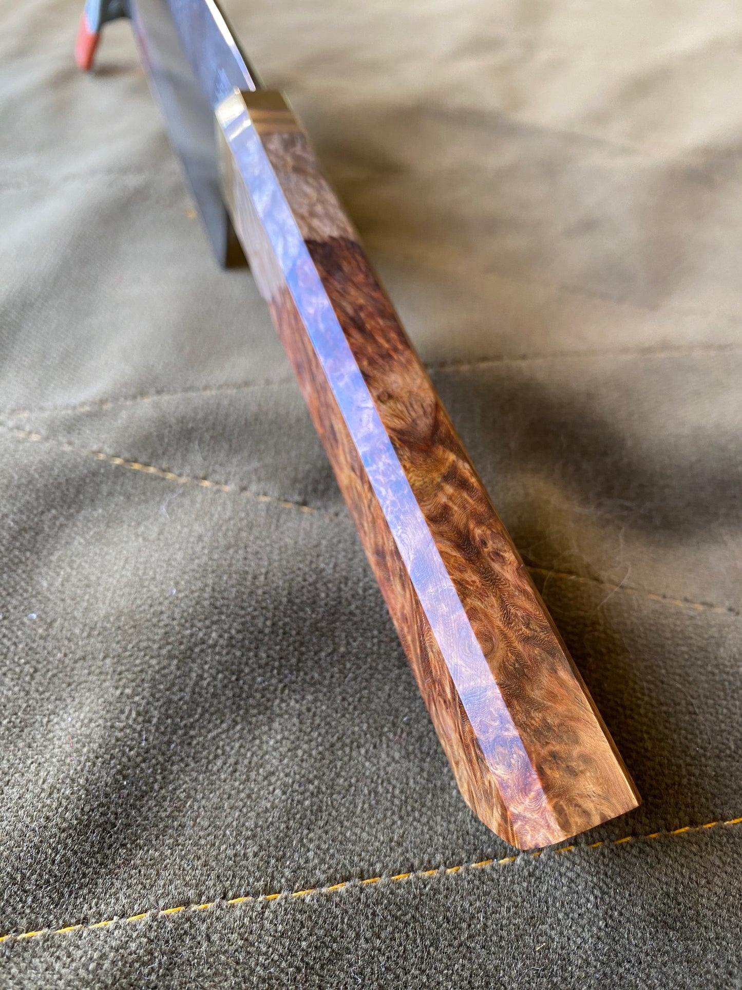 spicy white chefs knife with amboyna burl