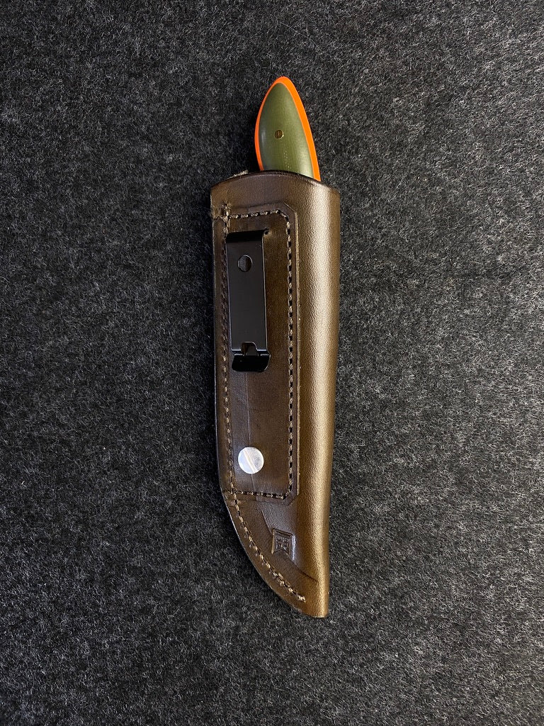stainless edc in orange and green g-10