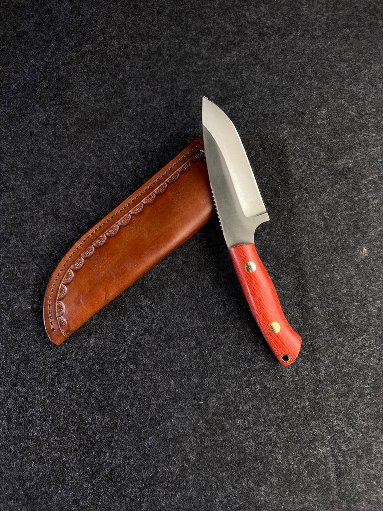 stainless edc in fire canvas micarta