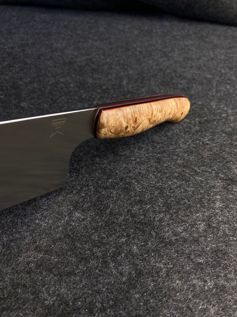 stainless nakiri in maple burl
