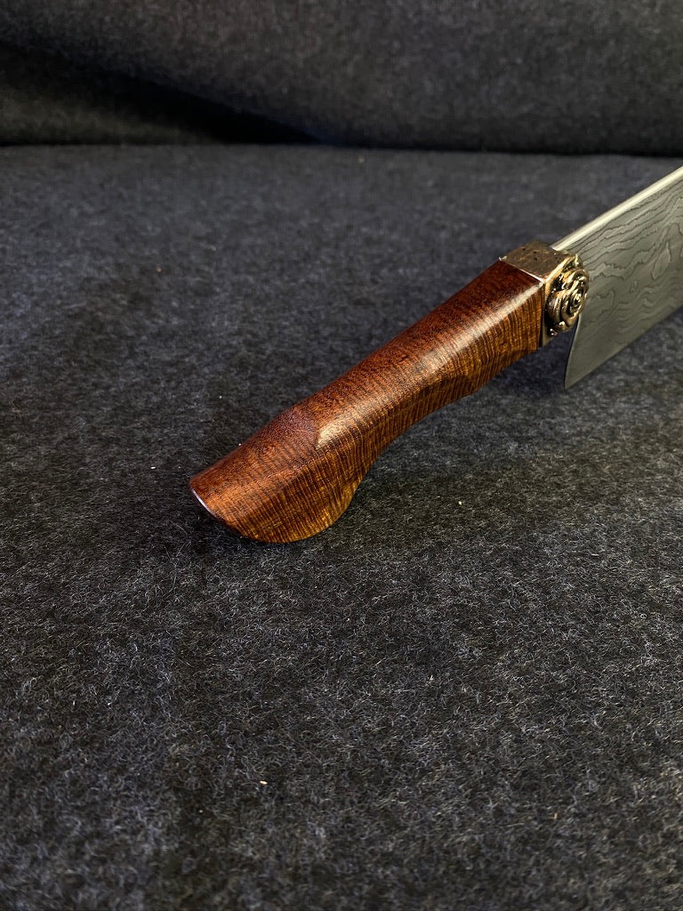 Damascus chefs with ringed myall and rose bolster