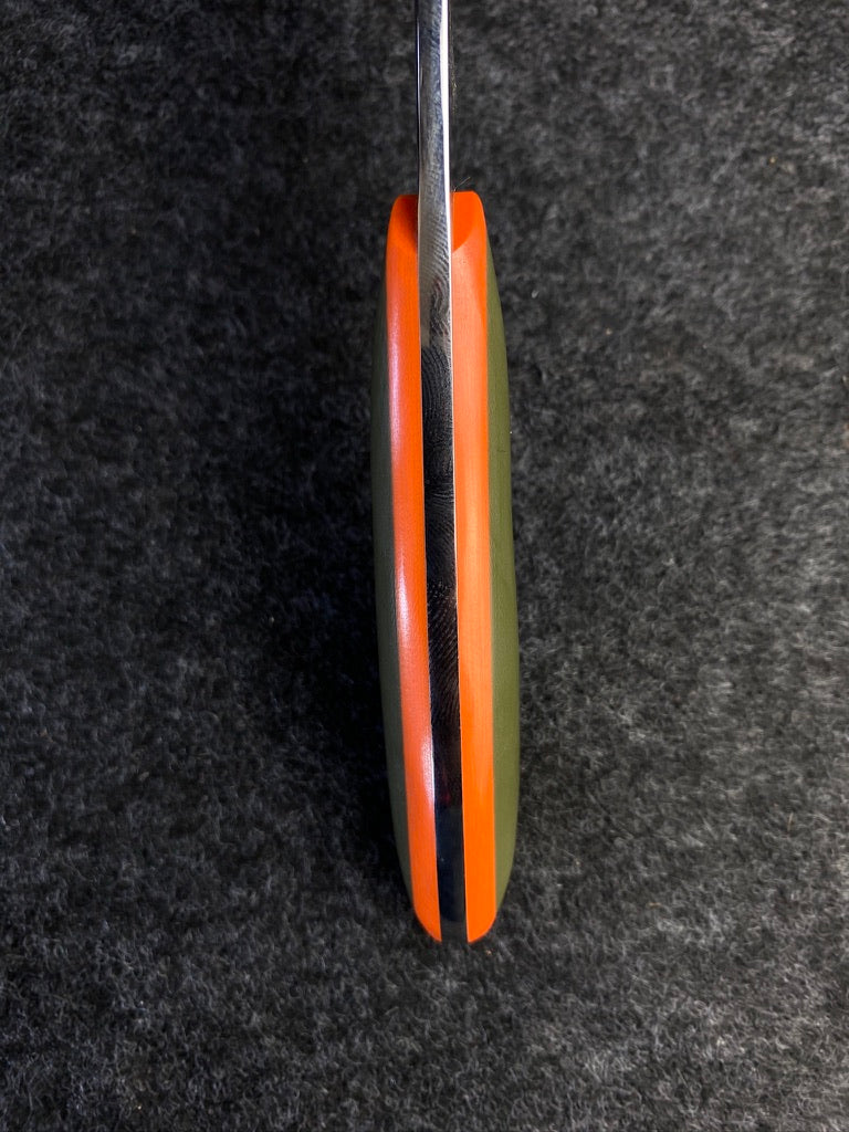 stainless edc in orange and green g-10