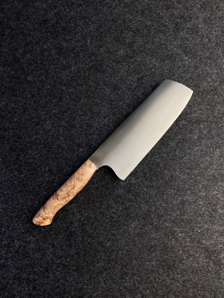 stainless nakiri in maple burl