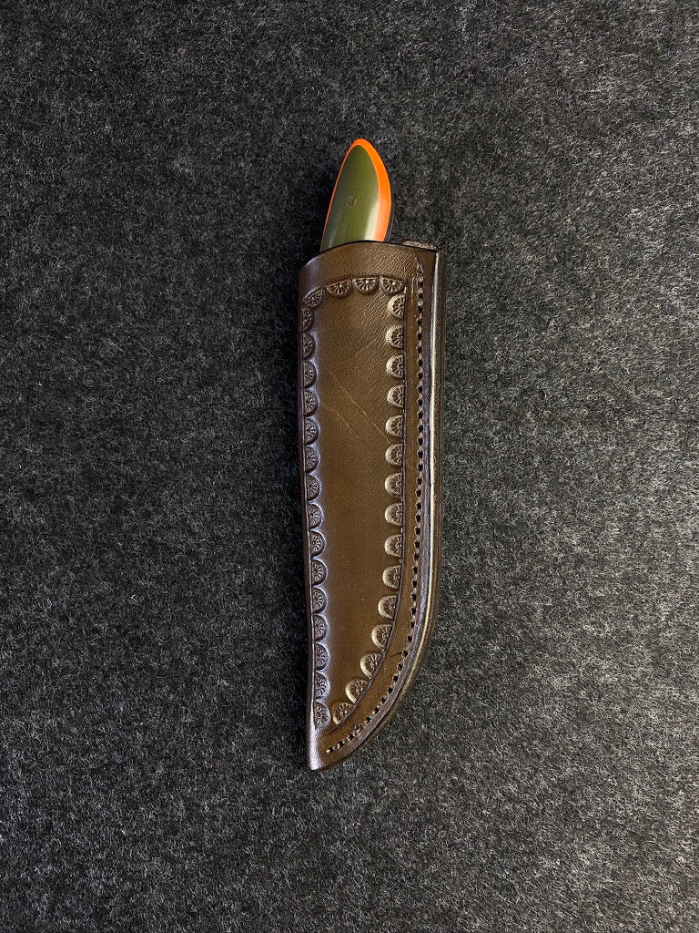stainless edc in orange and green g-10