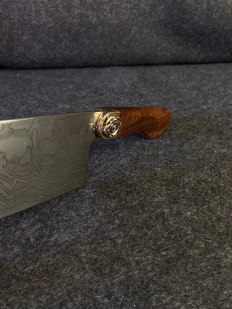Damascus chefs with ringed myall and rose bolster