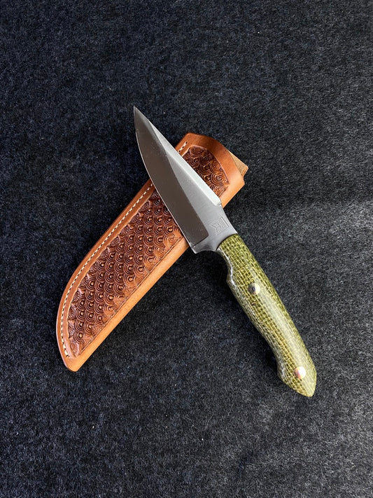Stainless hunter in green burlap micarta