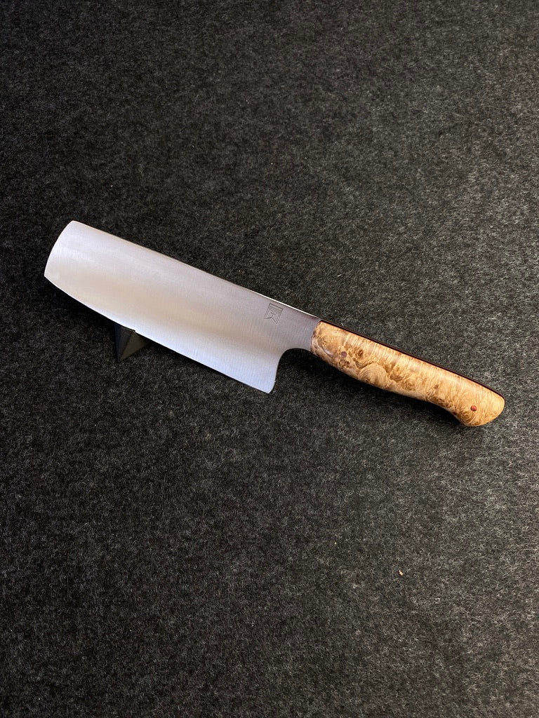 stainless nakiri in maple burl