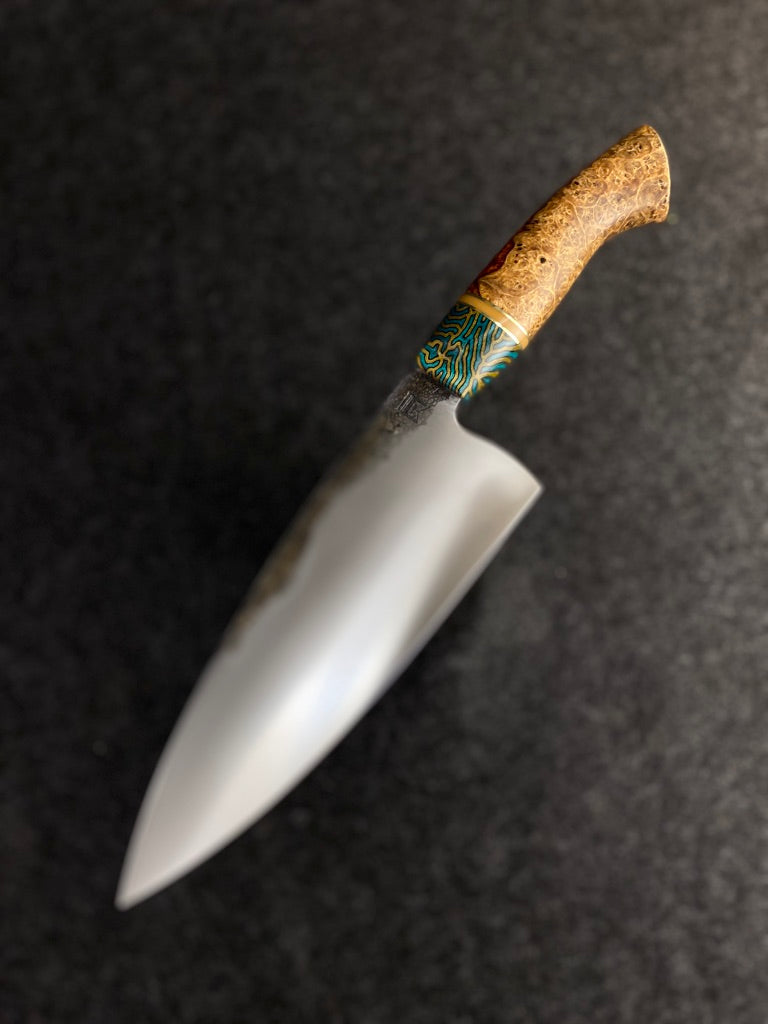 High carbon traditional chefs with amboyna burl
