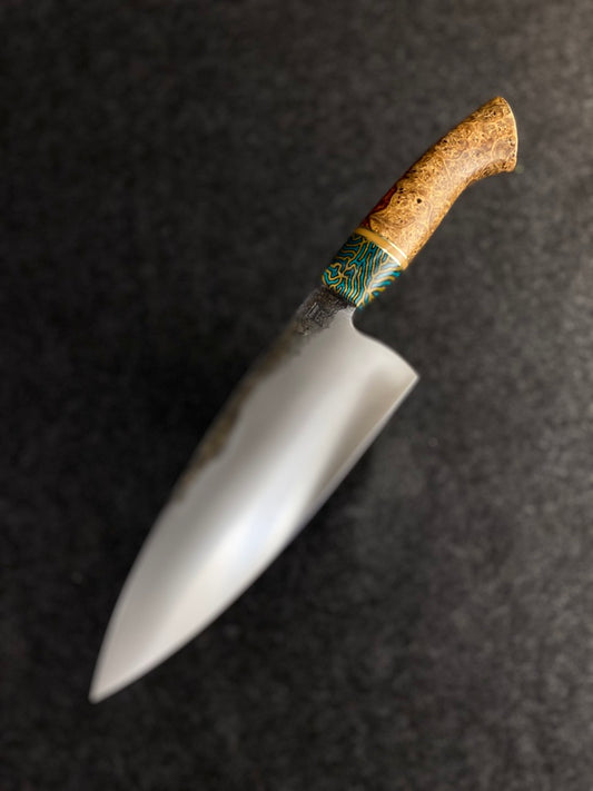High carbon traditional chefs with amboyna burl