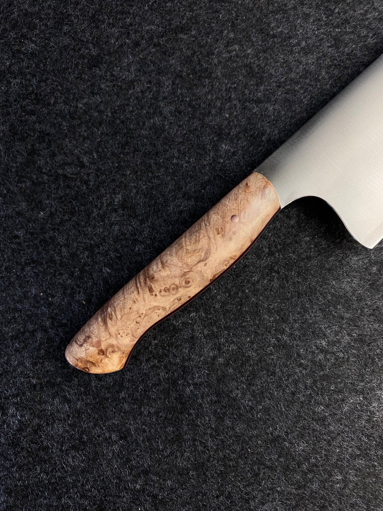 stainless nakiri in maple burl