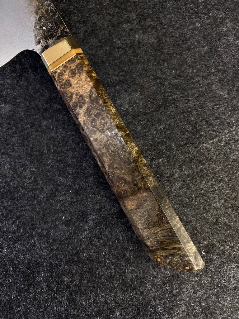 8" gyuto in black amboyna burl