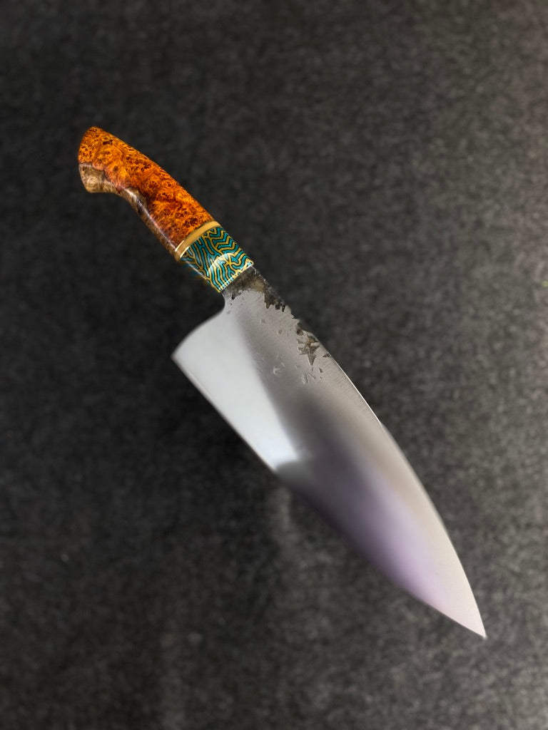 High carbon traditional chefs with amboyna burl