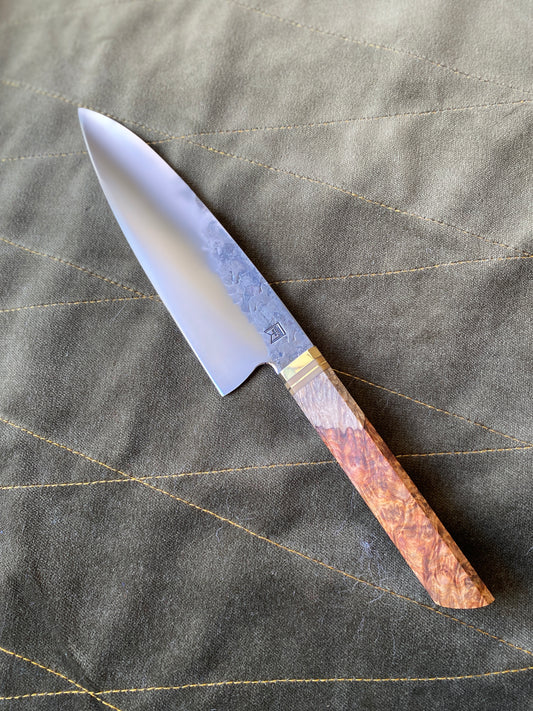 spicy white chefs knife with amboyna burl